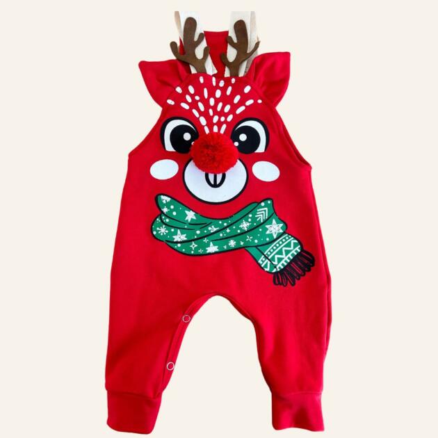 OVEROL RENO ROJO COM POMPOM